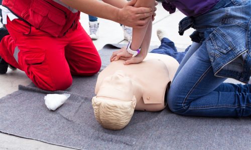First aid training. Cardiopulmonary resuscitation.